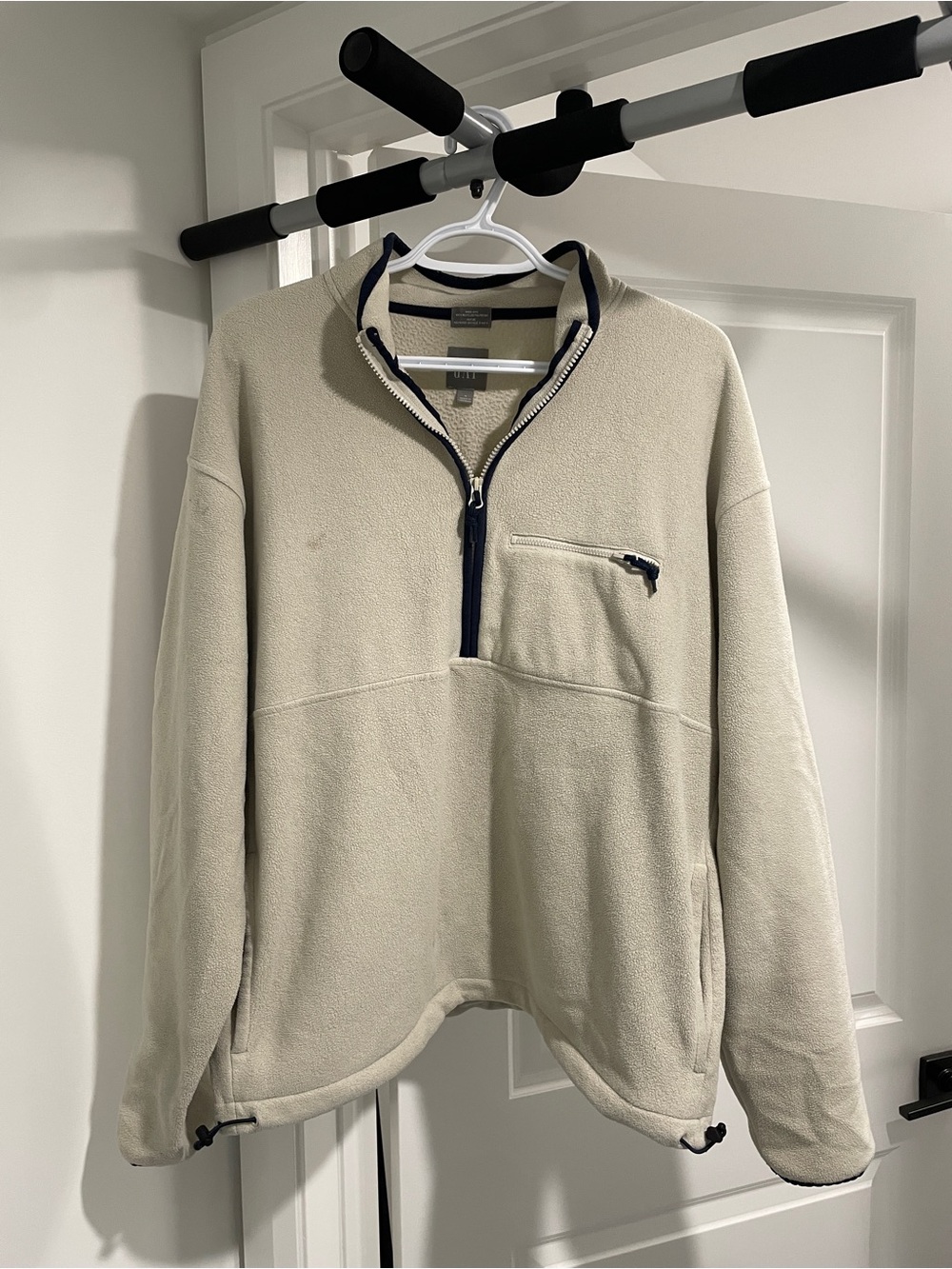 H&M Cream Half-Zip Fleece Pullover with Navy Trim